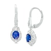 Thumbnail Image 0 of Oval Blue Sapphire and 1/3 CT. T.W. Diamond Frame Drop Earrings in 10K White Gold