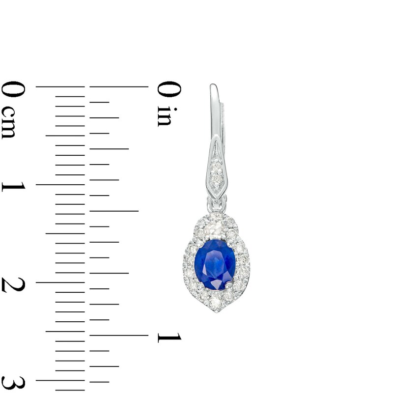 Main Image 3 of Oval Blue Sapphire and 1/3 CT. T.W. Diamond Frame Drop Earrings in 10K White Gold