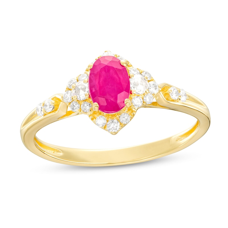 Main Image 1 of Oval Ruby and 1/4 CT. T.W. Diamond Frame Ring in 10K Gold