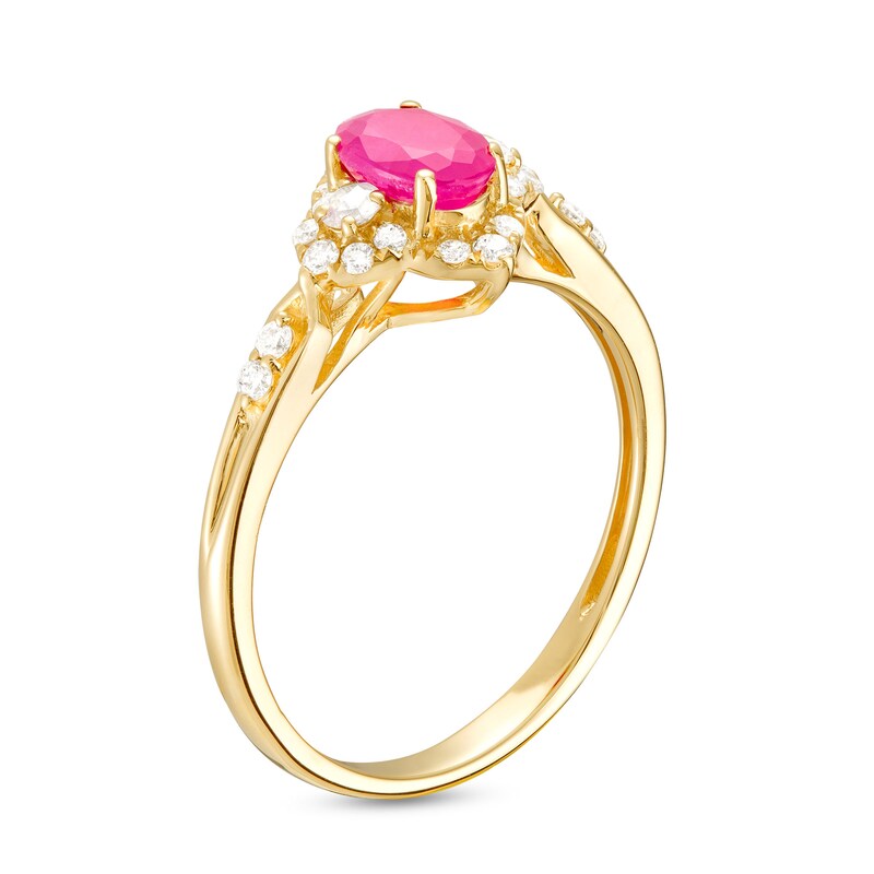 Main Image 3 of Oval Ruby and 1/4 CT. T.W. Diamond Frame Ring in 10K Gold