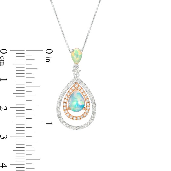 Pear-Shaped Opal and 3/8 CT. T.w. Diamond Double Open Frame Pendant in 10K Two-Tone Gold
