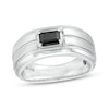 Thumbnail Image 1 of Vera Wang Men's 3/4 CT. Emerald-Cut Black Diamond Solitaire Wedding Band in 14K White Gold