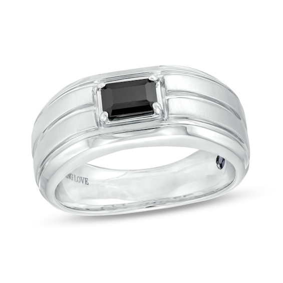 Vera Wang Men's 3/4 CT. Emerald-Cut Black Diamond Solitaire Wedding Band in 14K White Gold