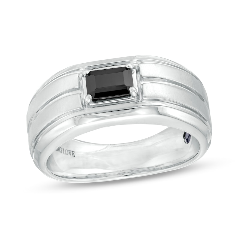 Main Image 1 of Vera Wang Men's 3/4 CT. Emerald-Cut Black Diamond Solitaire Wedding Band in 14K White Gold