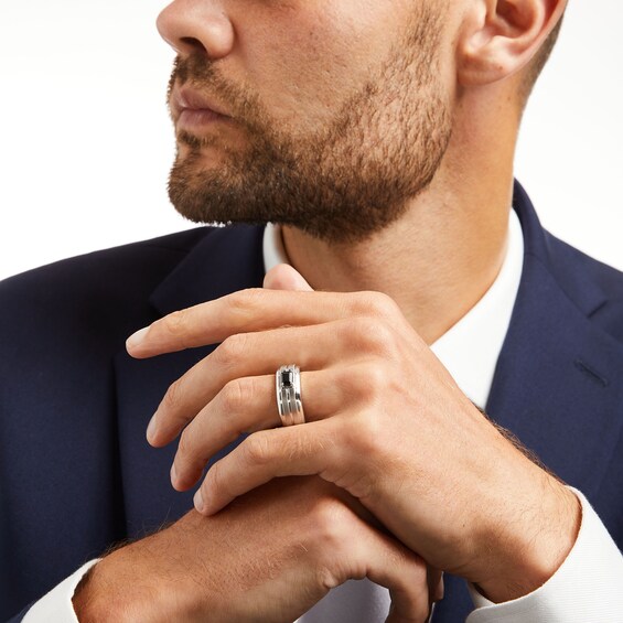 Vera Wang Men's 3/4 CT. Emerald-Cut Black Diamond Solitaire Wedding Band in 14K White Gold