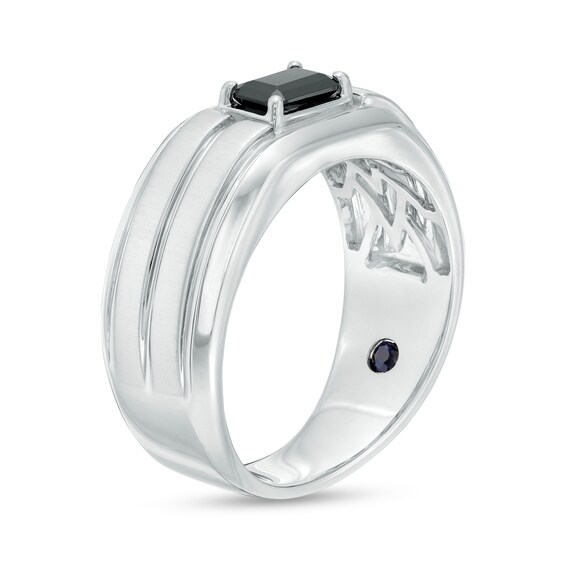 Vera Wang Men's 3/4 CT. Emerald-Cut Black Diamond Solitaire Wedding Band in 14K White Gold