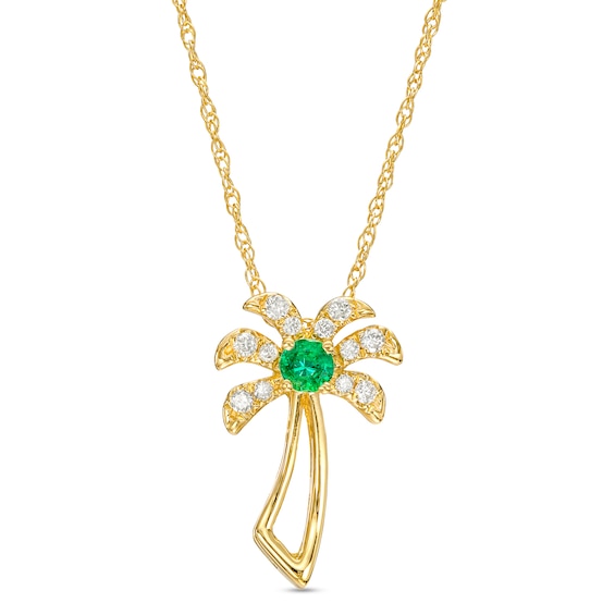 Emerald and 1/15 CT. T.w. Diamond Palm Tree Pendant in 10K Gold