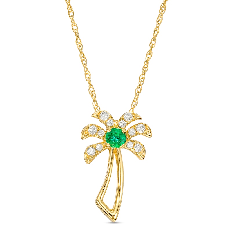 Main Image 1 of Emerald and 1/15 CT. T.W. Diamond Palm Tree Pendant in 10K Gold