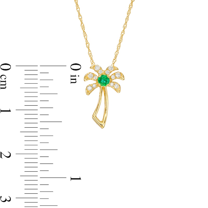 Main Image 3 of Emerald and 1/15 CT. T.W. Diamond Palm Tree Pendant in 10K Gold