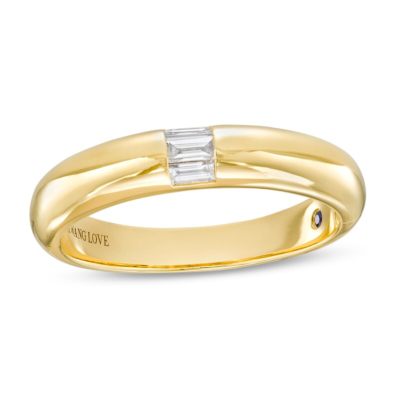Main Image 1 of Vera Wang Men's 1/5 CT. T.W. Baguette Diamond Three Stone Wedding Band in 14K Gold