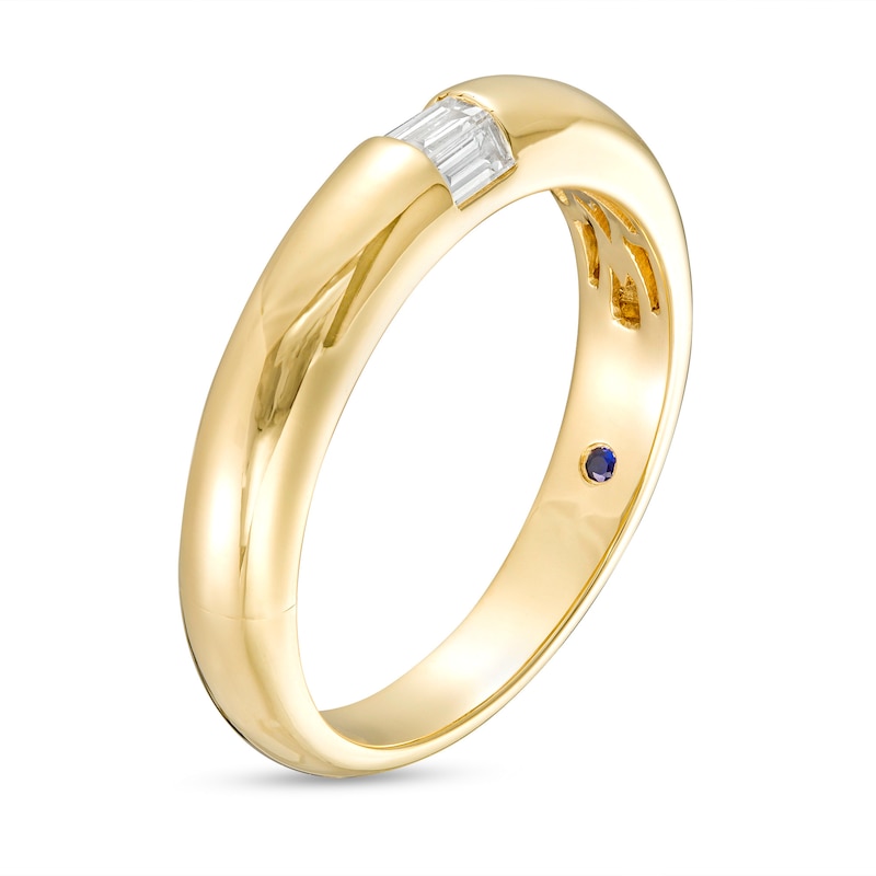 Main Image 3 of Vera Wang Men's 1/5 CT. T.W. Baguette Diamond Three Stone Wedding Band in 14K Gold