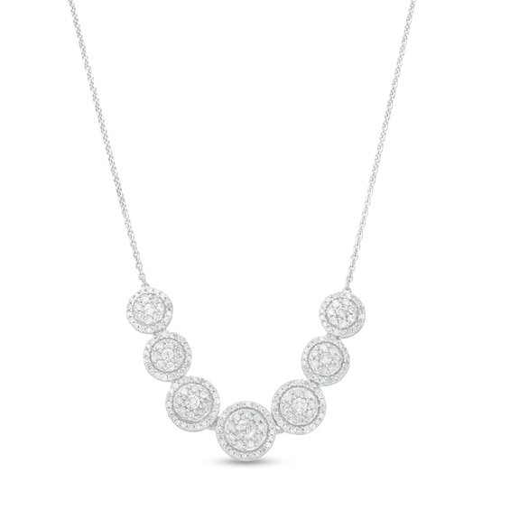 1 CT. T.w. Multi-Diamond Frame Seven Circle Graduated Necklace in 10K White Gold