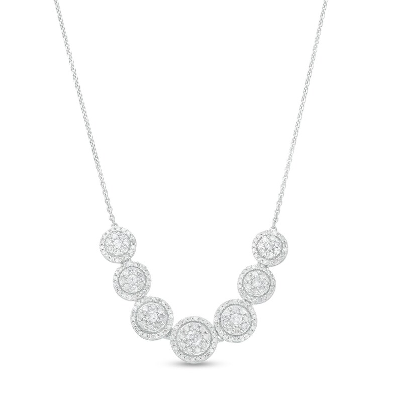 Main Image 1 of 1 CT. T.W. Multi-Diamond Frame Seven Circle Graduated Necklace in 10K White Gold