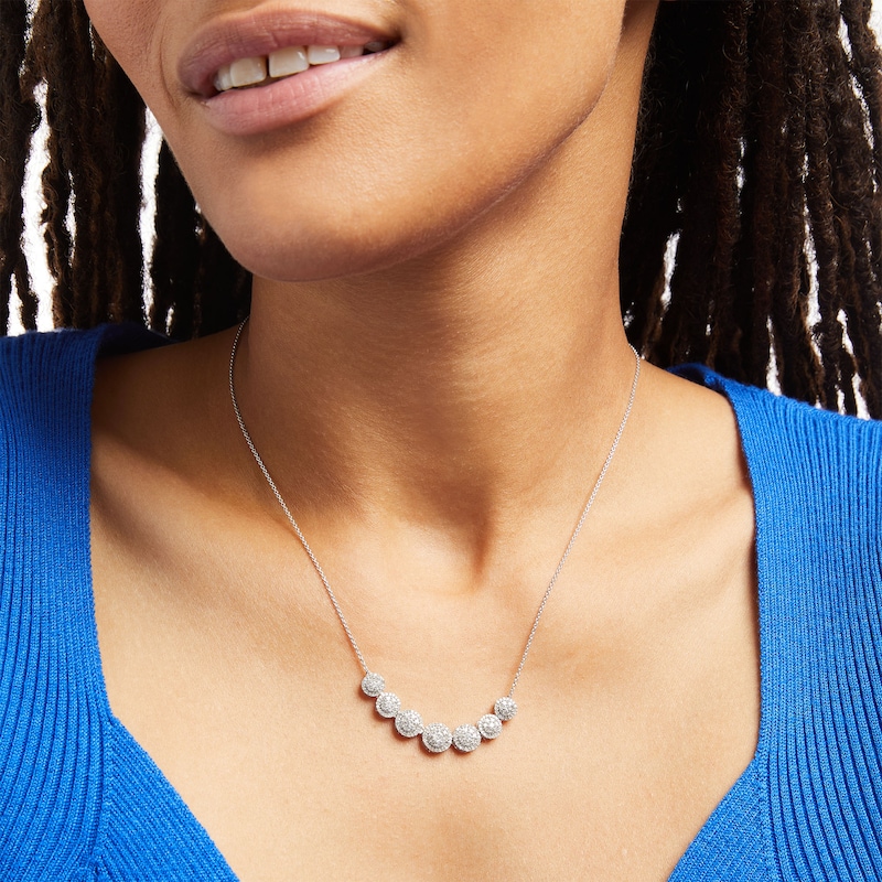 Main Image 2 of 1 CT. T.W. Multi-Diamond Frame Seven Circle Graduated Necklace in 10K White Gold