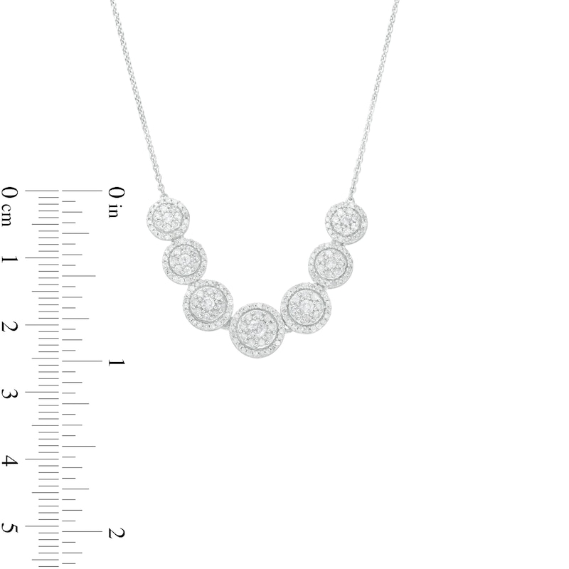 Main Image 3 of 1 CT. T.W. Multi-Diamond Frame Seven Circle Graduated Necklace in 10K White Gold