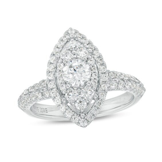 Vera Wang Love Collection 1-1/4 CT. T.w. Multi-Diamond Marquise Frame Engagement Ring in 14K White Gold