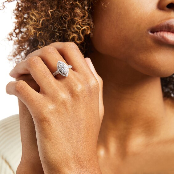 Vera Wang Love Collection 1-1/4 CT. T.w. Multi-Diamond Marquise Frame Engagement Ring in 14K White Gold