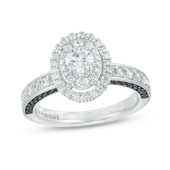 Vera Wang Love Collection 1 CT. T.w. Oval Multi-Diamond and Blue Sapphire Engagement Ring in 14K White Gold