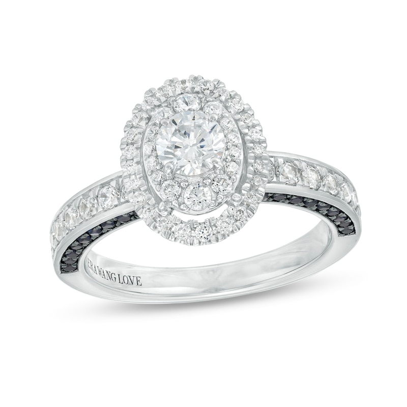 Main Image 1 of Vera Wang Love Collection 1 CT. T.W. Oval Multi-Diamond and Blue Sapphire Engagement Ring in 14K White Gold
