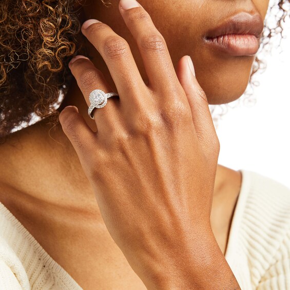 Vera Wang Love Collection 1 CT. T.w. Oval Multi-Diamond and Blue Sapphire Engagement Ring in 14K White Gold