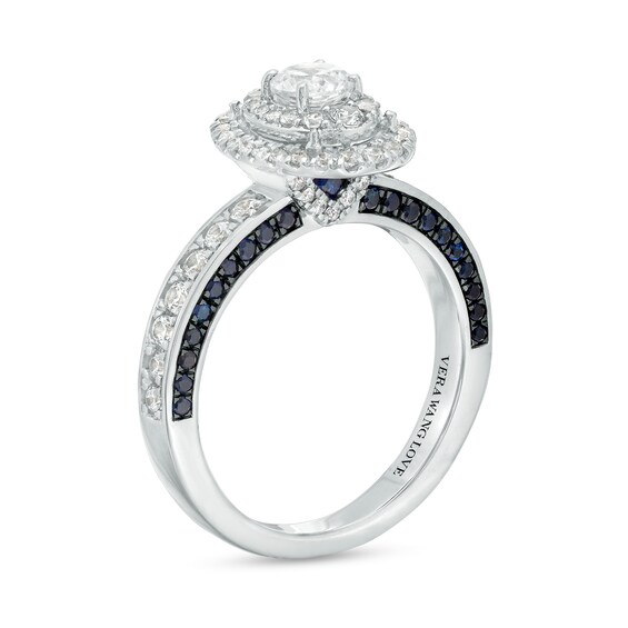 Vera Wang Love Collection 1 CT. T.w. Oval Multi-Diamond and Blue Sapphire Engagement Ring in 14K White Gold