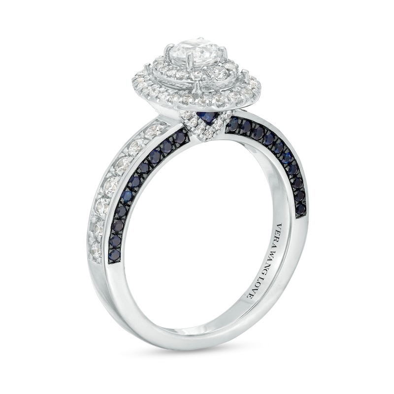 Main Image 3 of Vera Wang Love Collection 1 CT. T.W. Oval Multi-Diamond and Blue Sapphire Engagement Ring in 14K White Gold