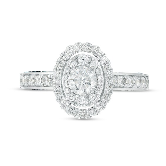 Vera Wang Love Collection 1 CT. T.w. Oval Multi-Diamond and Blue Sapphire Engagement Ring in 14K White Gold