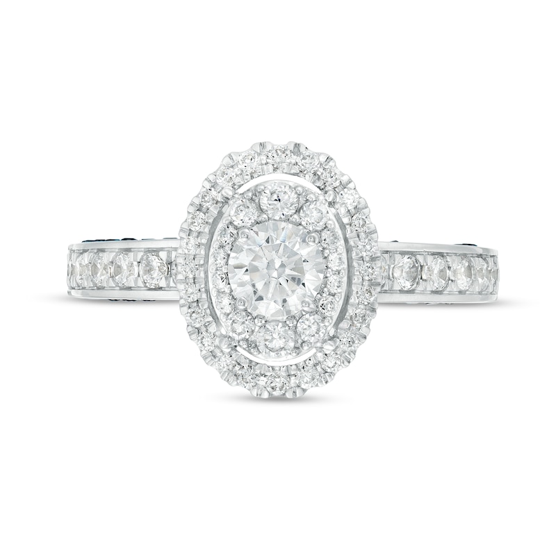Main Image 4 of Vera Wang Love Collection 1 CT. T.W. Oval Multi-Diamond and Blue Sapphire Engagement Ring in 14K White Gold