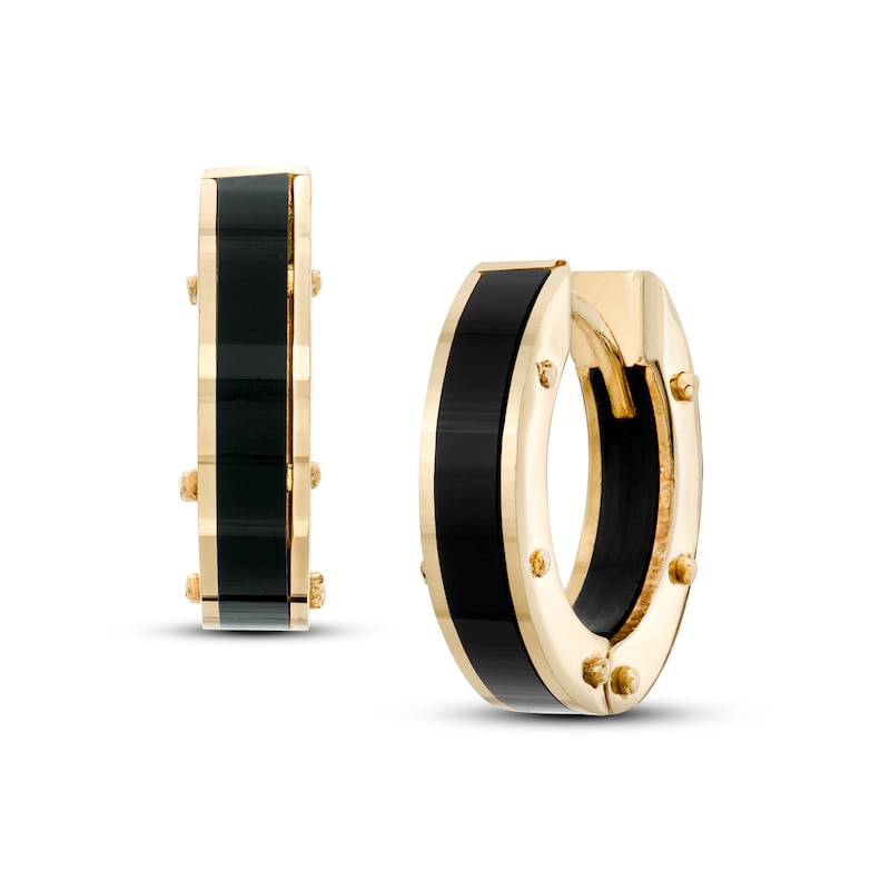Main Image 1 of 2.5mm Black Enamel Huggie Hoop Earrings in 10K Gold