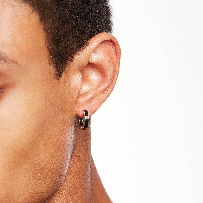 Main Image 2 of 2.5mm Black Enamel Huggie Hoop Earrings in 10K Gold