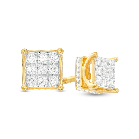 Men's 1/4 CT. T.w. Square Multi-Diamond Stud Earrings in 10K Gold