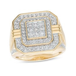 Men's 1 CT. T.W. Square Multi-Diamond Double Octagon Frame Ring in 10K Gold
