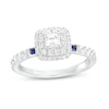 Thumbnail Image 1 of Vera Wang Love Collection 3/4 CT. T.W. Asscher-Cut Diamond and Blue Sapphire Frame Engagement Ring in 14K White Gold