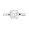 Thumbnail Image 4 of Vera Wang Love Collection 3/4 CT. T.W. Asscher-Cut Diamond and Blue Sapphire Frame Engagement Ring in 14K White Gold