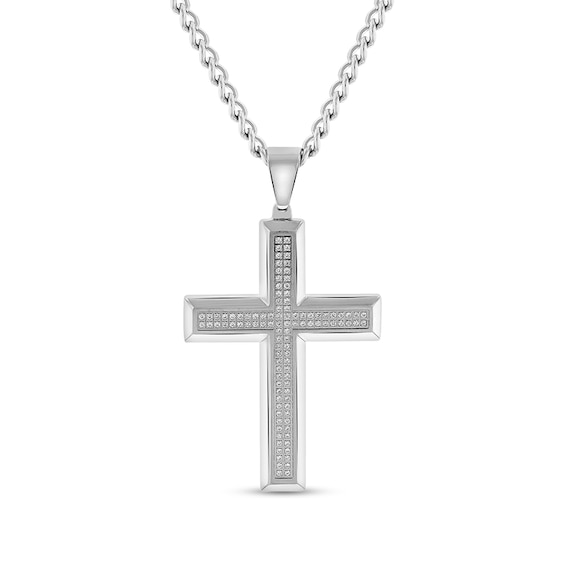 Men's 1/2 CT. T.w. Diamond Double Row Cross Pendant in Stainless Steel - 24"
