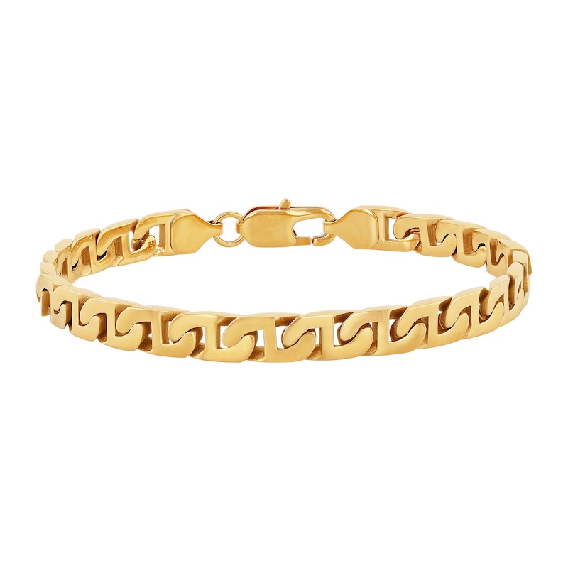 Men's 6.5mm Flat Mariner Chain Bracelet in Stainless Steel with Yellow Ion Plate - 8.5"