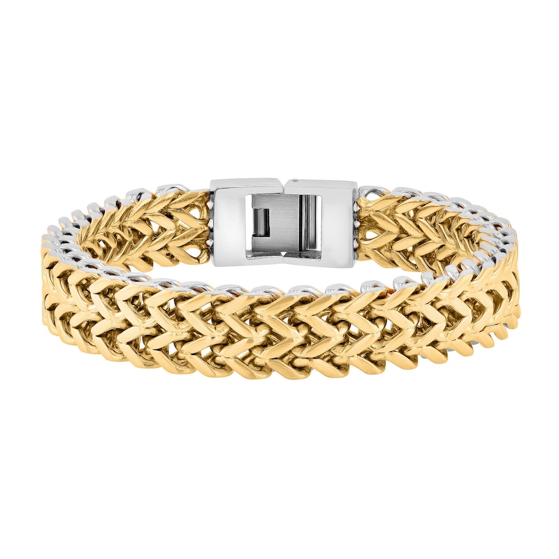 Main Image 1 of Men's 12.0mm Double Franco Chain Bracelet in Stainless Steel and Yellow Ion Plate - 8.5"