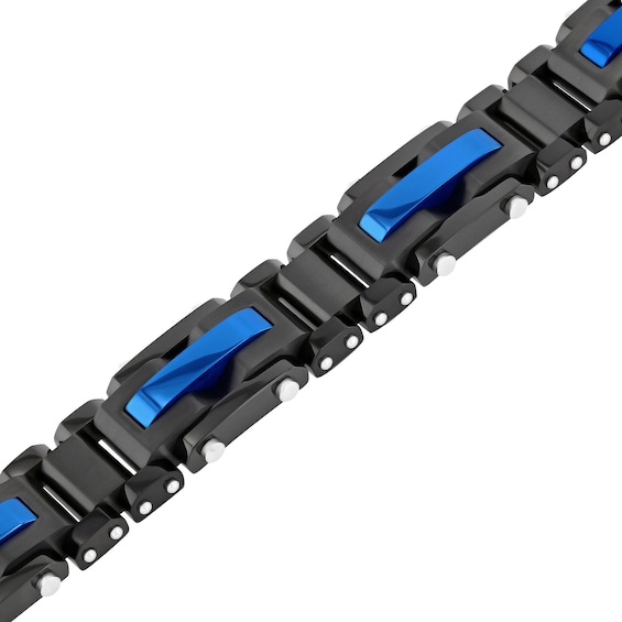 13.71mm Link Bracelet in Stainless Steel with Black and Blue Ion Plate - 8.5"