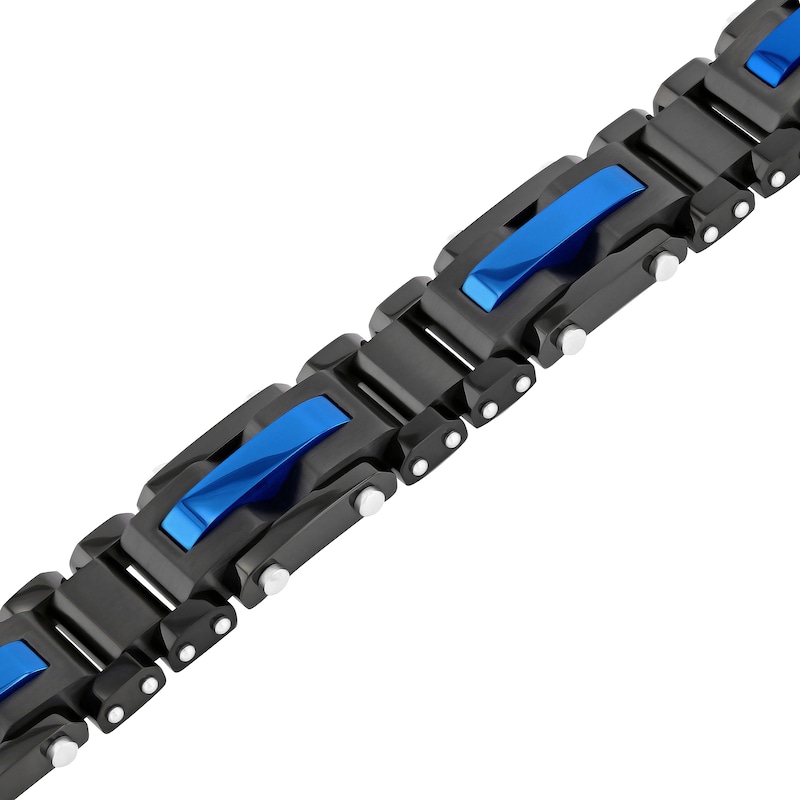 Main Image 2 of Men's 13.71mm Link Bracelet in Stainless Steel with Black and Blue Ion Plate - 8.5"