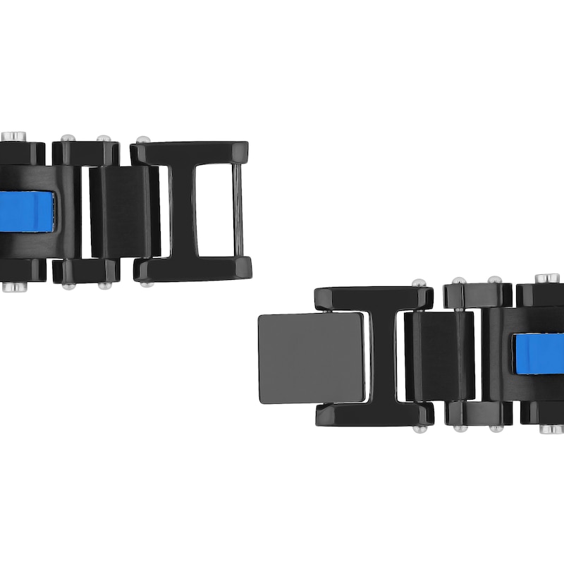 Main Image 3 of Men's 13.71mm Link Bracelet in Stainless Steel with Black and Blue Ion Plate - 8.5"