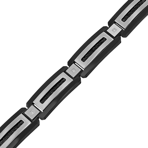1/20 CT. T.w. Diamond Rectangular Link Bracelet in Stainless Steel and Black Ion Plate - 8.75"