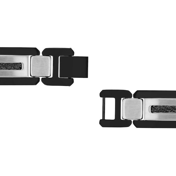 1/20 CT. T.w. Diamond Rectangular Link Bracelet in Stainless Steel and Black Ion Plate - 8.75"