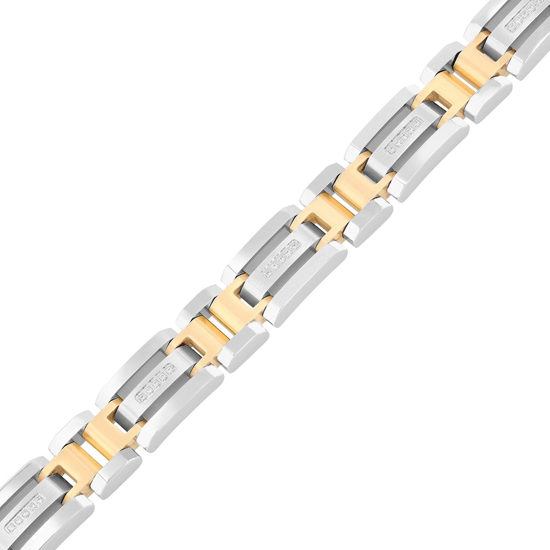 Main Image 2 of Men's 1/6 CT. T.W. Diamond Link Bracelet in Stainless Steel and Yellow Ion Plate - 8.5"