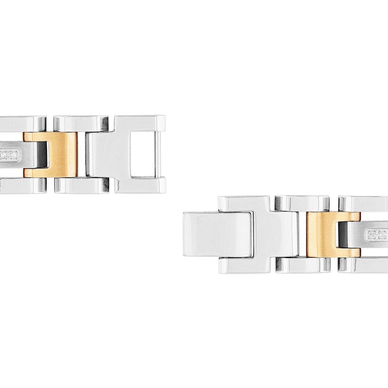 Main Image 3 of Men's 1/6 CT. T.W. Diamond Link Bracelet in Stainless Steel and Yellow Ion Plate - 8.5"