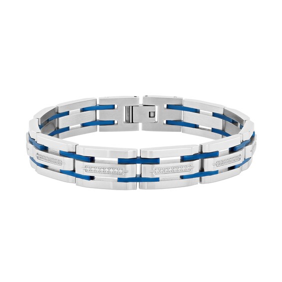 1/3 CT. T.w. Diamond Link Bracelet in Stainless Steel and Blue Ion Plate - 8.5"
