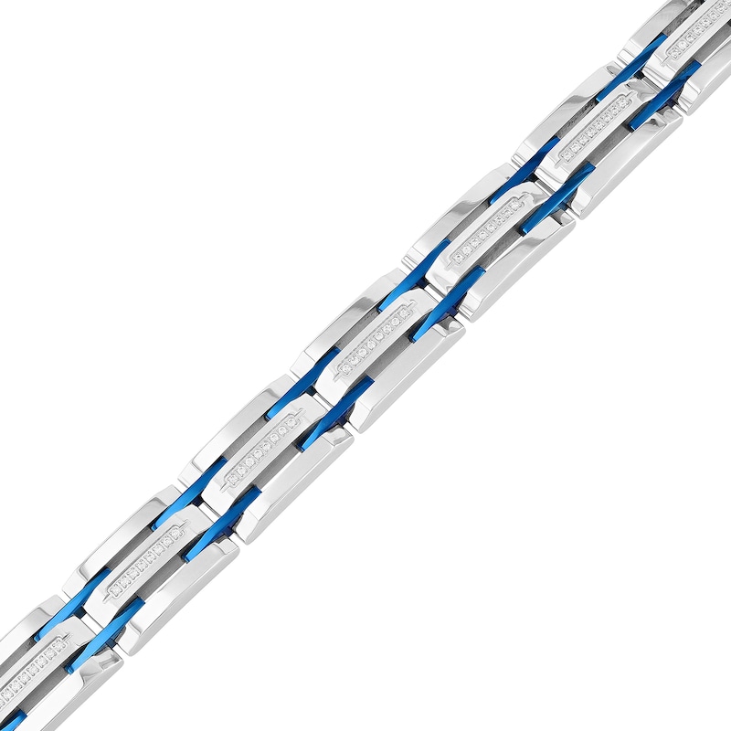 Main Image 2 of Men's 1/3 CT. T.W. Diamond Link Bracelet in Stainless Steel and Blue Ion Plate - 8.5"