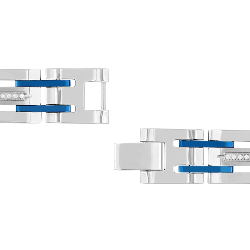 Main Image 3 of Men's 1/3 CT. T.W. Diamond Link Bracelet in Stainless Steel and Blue Ion Plate - 8.5"