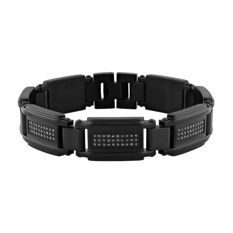 Main Image 1 of 1 CT. T.W. Black Diamond Link Bracelet in Stainless Steel with Black Ion Plate - 8.5"