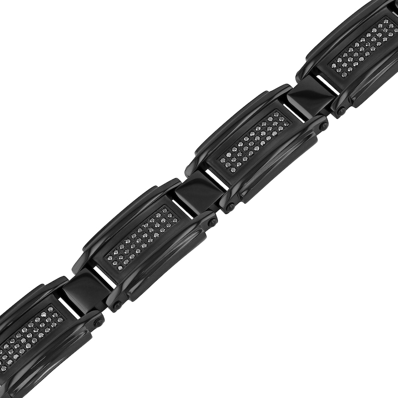 Main Image 2 of 1 CT. T.W. Black Diamond Link Bracelet in Stainless Steel with Black Ion Plate - 8.5"