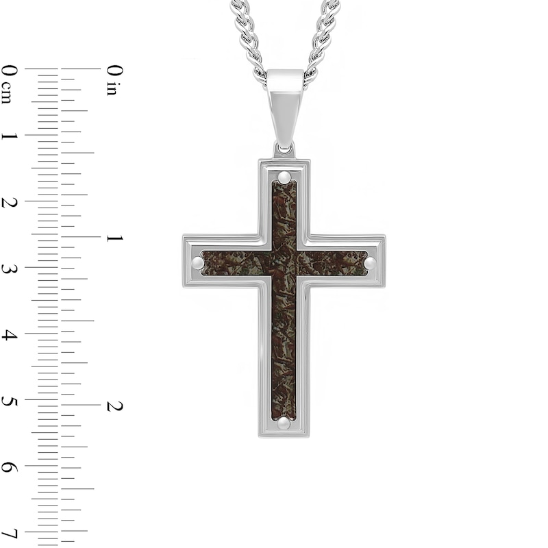 Men's Camouflage Carbon Fiber Inlay Cross Pendant in Stainless Steel - 24"